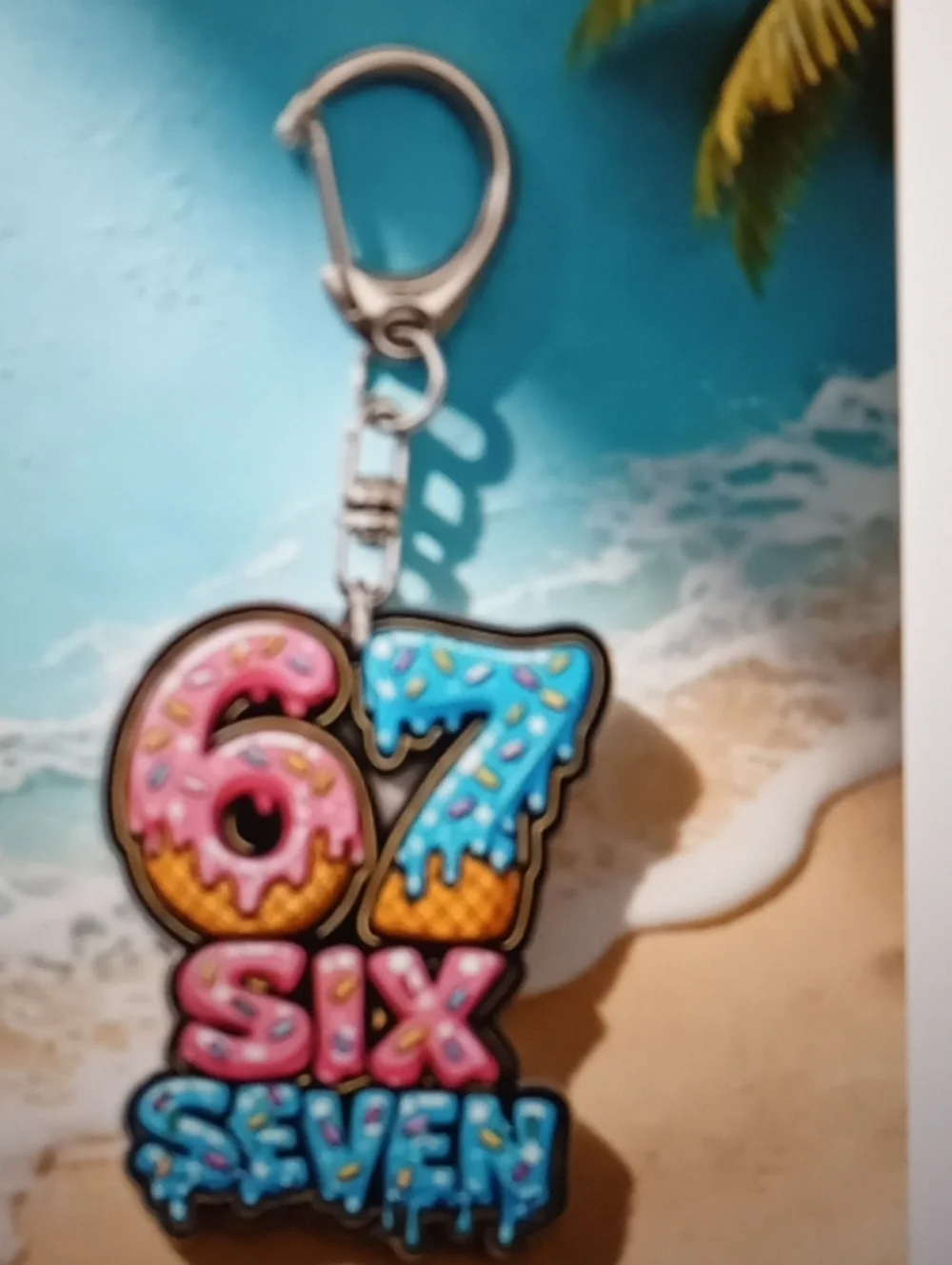 Unbranded Ice Cream Acrylic Pink & Blue Novelty Keychain Phone Charm - Six Seven